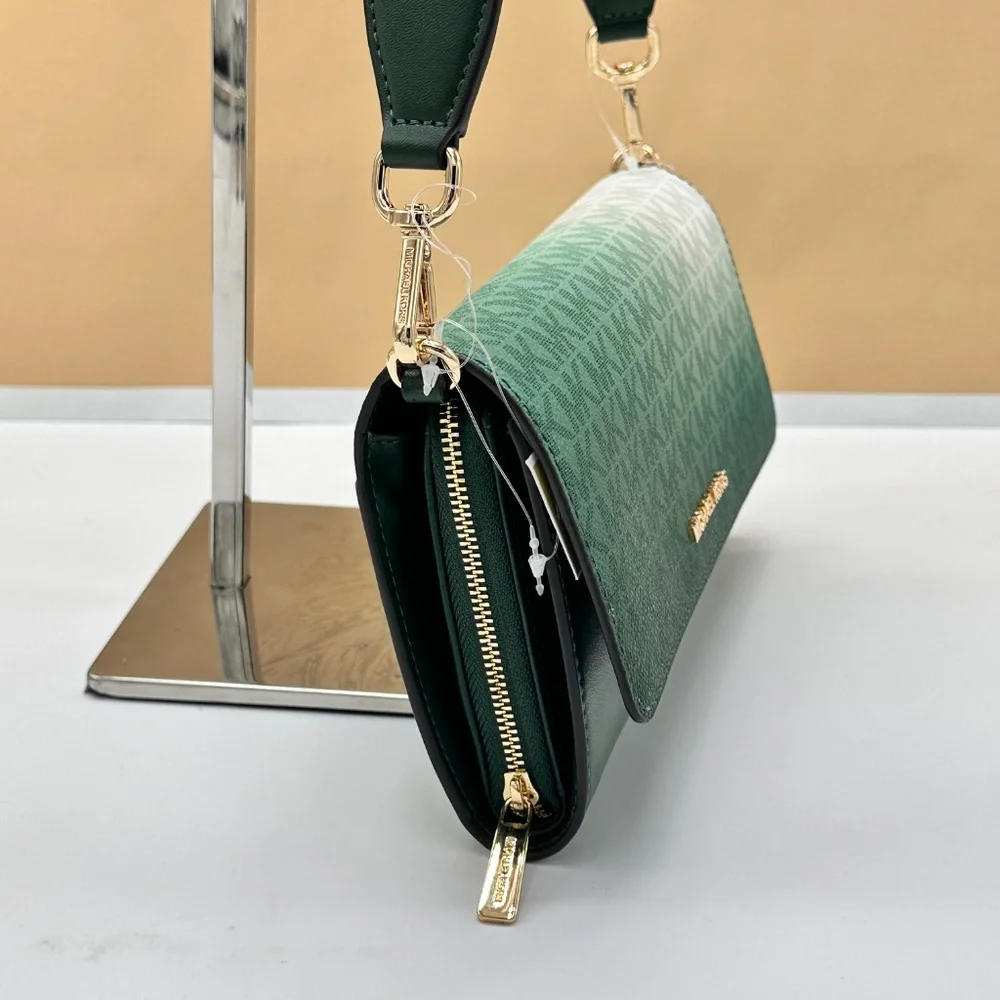 MICHAEL KORS Jet Set Large Ombré Signature Logo Crossbody Bag Moss Multi